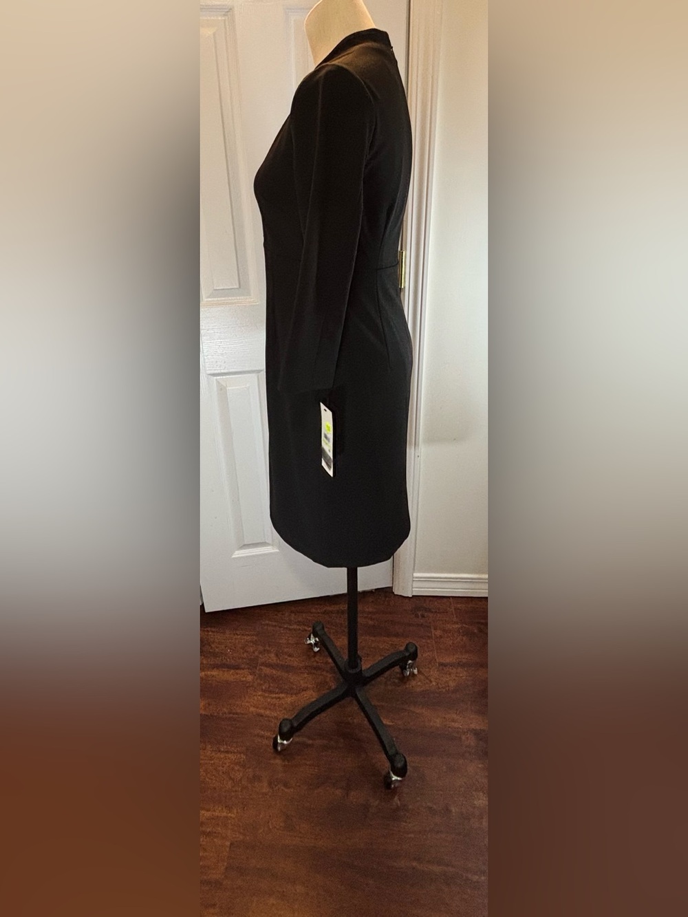 Calvin Klein Black Knee Length Sheath Dress with Mandarin Collar Size 4 PETITE - Picture 5 of 11